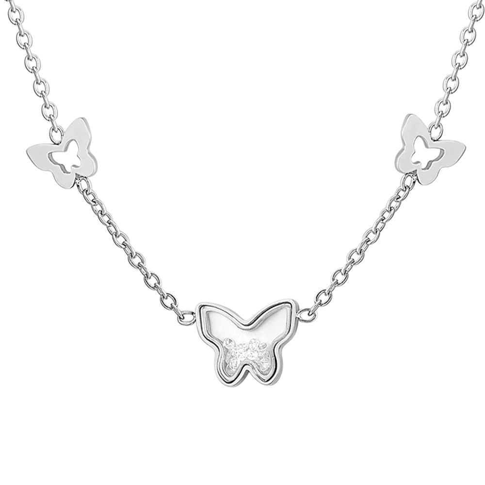 COLLANA DONNA IN ACCIAIO CON CUORI E ZIRCONE ROSA - Image 4