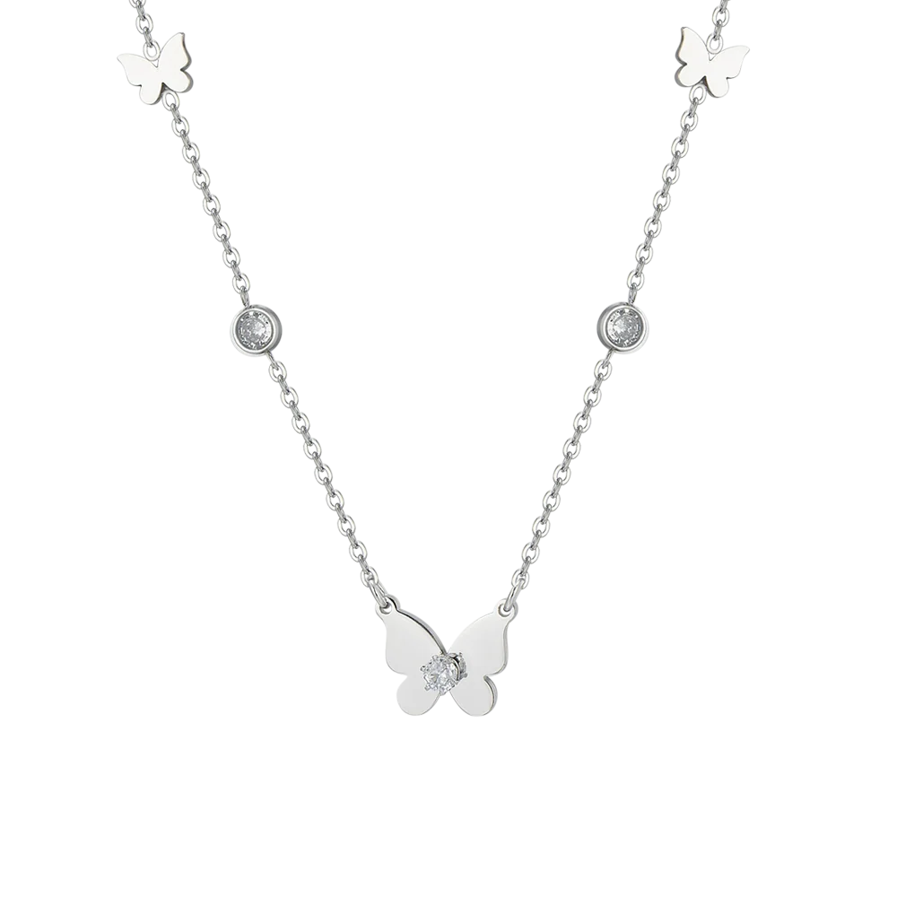 COLLANA DONNA IN ACCIAIO FARFALLE E ZIRCONI