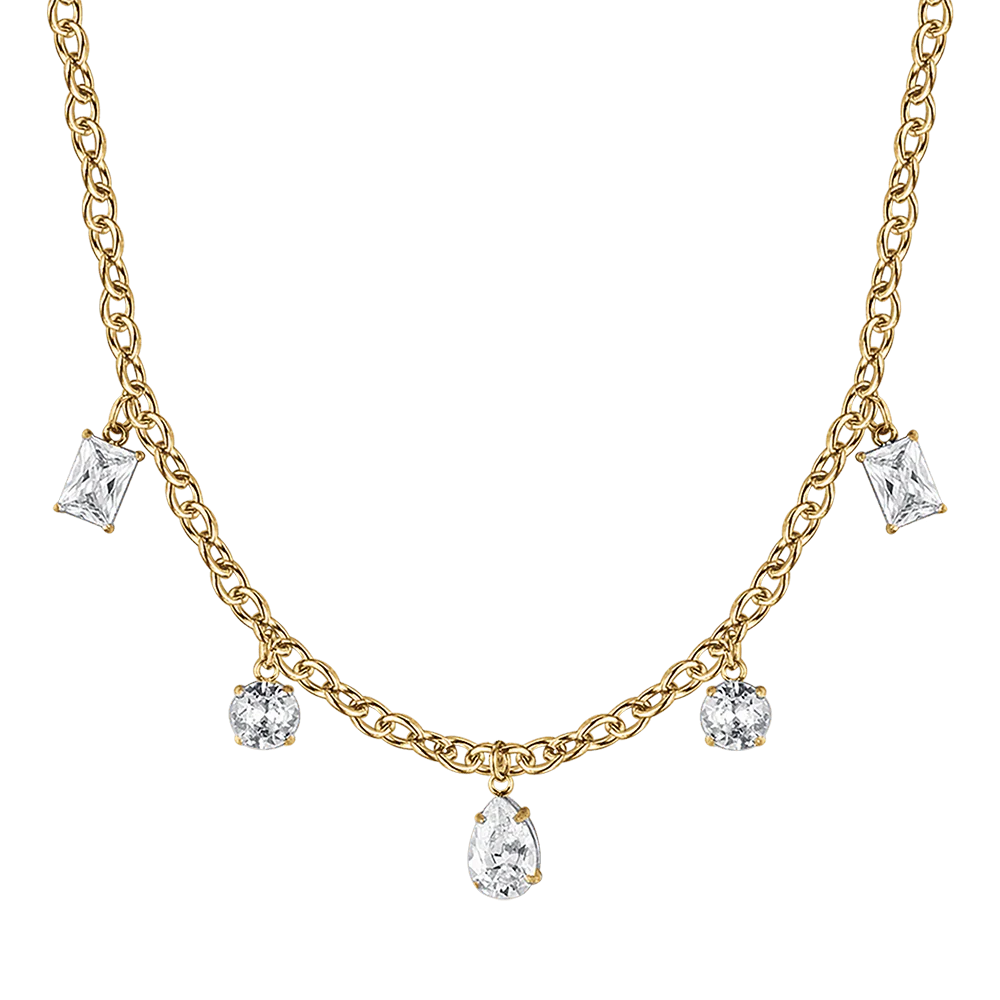COLLANA DONNA IN ACCIAIO IP GOLD CON CRISTALLI BIANCHI PENDENTI - Image 4