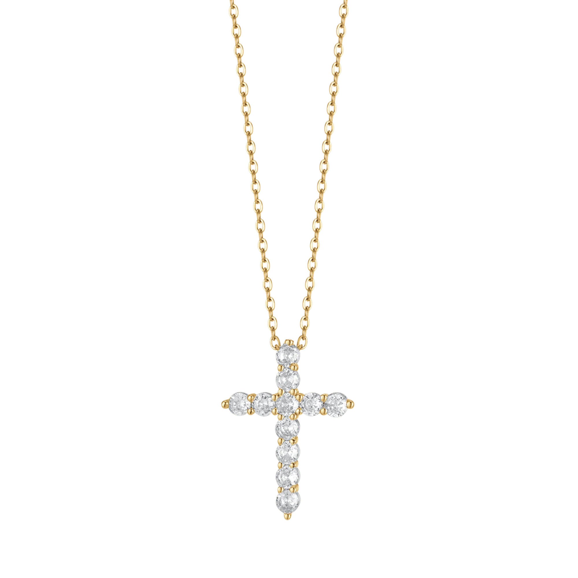 COLLANA DONNA IN ACCIAIO IP GOLD CON CROCE CON CRISTALLI BIANCHI