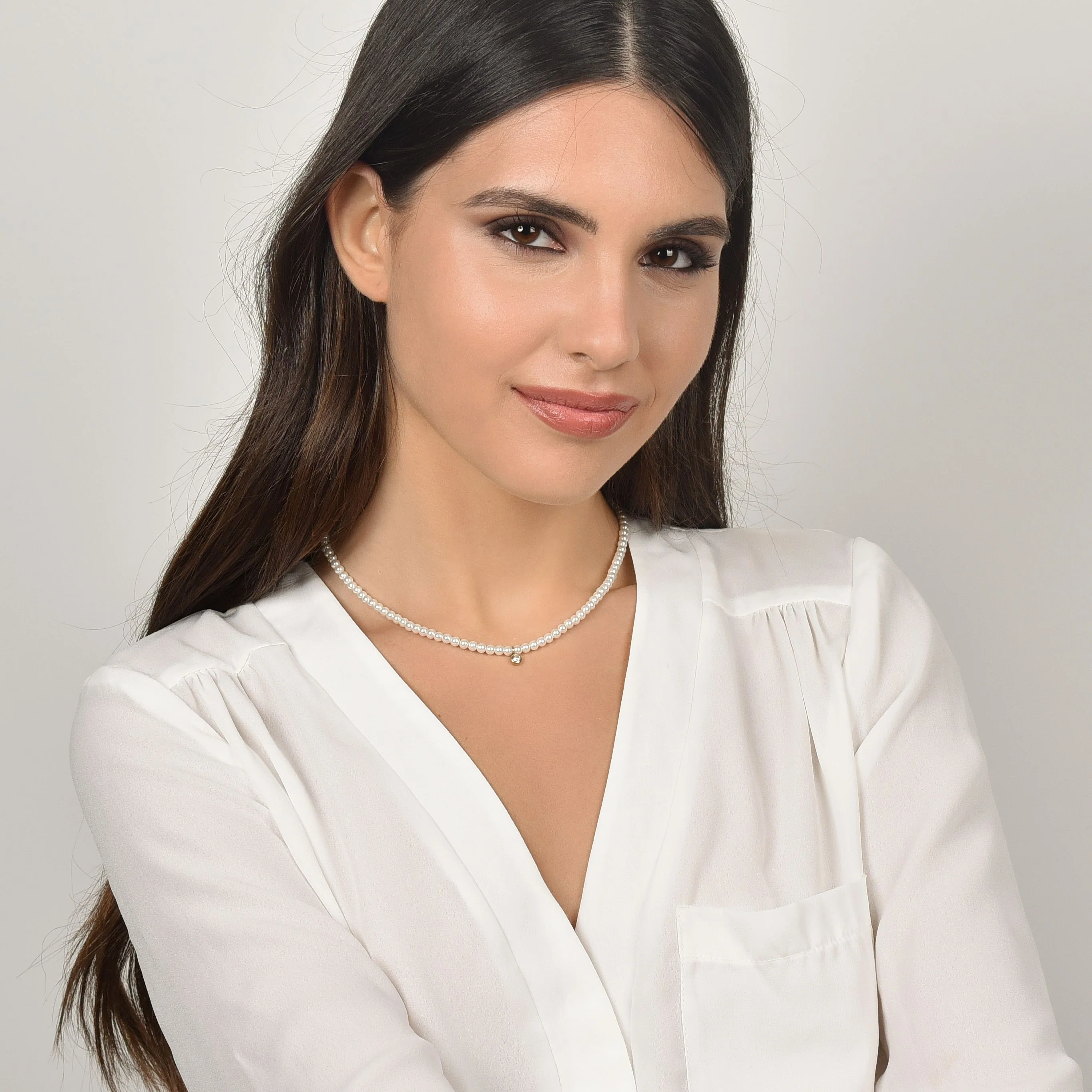 COLLANA DONNA IN ACCIAIO IP GOLD CON PERLE CON CRISTALLO BIANCO - Image 3