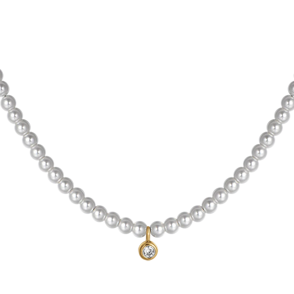 COLLANA DONNA IN ACCIAIO IP GOLD CON PERLE CON CRISTALLO BIANCO - Image 4