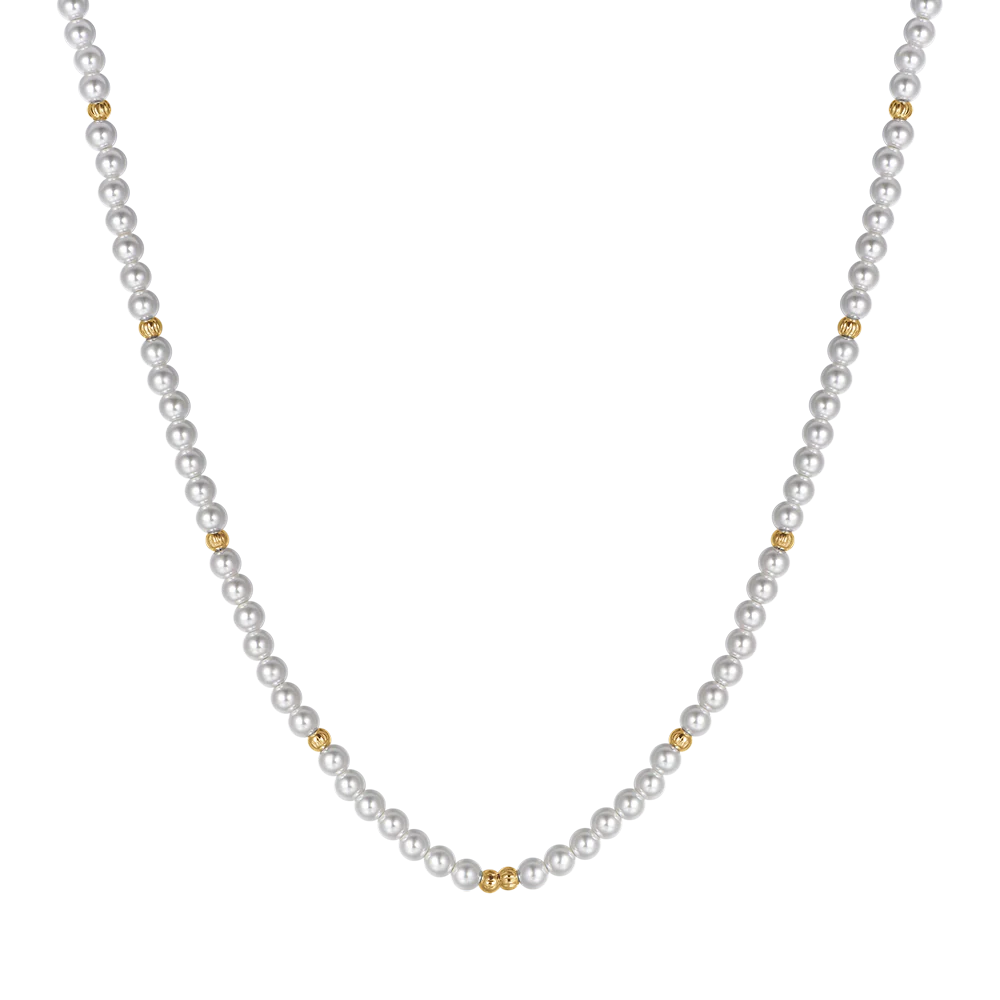 COLLANA DONNA IN ACCIAIO IP GOLD CON PERLE ED ELEMENTI IN ACCIAIO IP GOLD