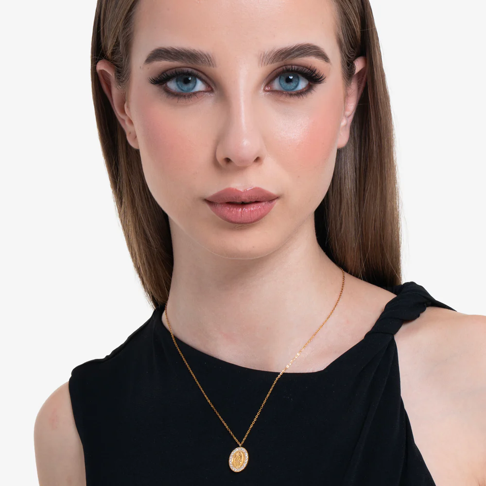 COLLANA DONNA IN ACCIAIO IP GOLD, MADONNINA MIRACOLOSA E ZIRCONI BIANCHI - Image 3