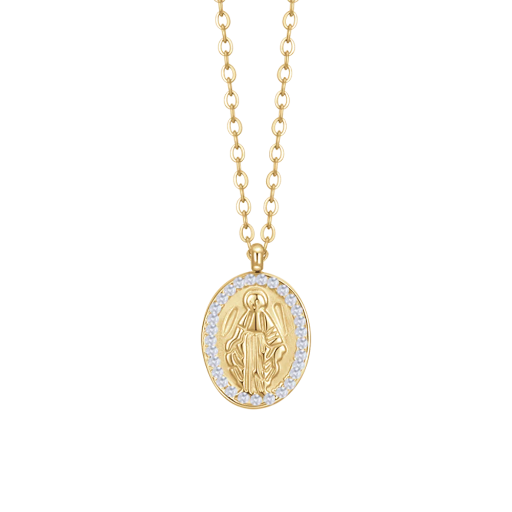 COLLANA DONNA IN ACCIAIO IP GOLD, MADONNINA MIRACOLOSA E ZIRCONI BIANCHI - Image 4