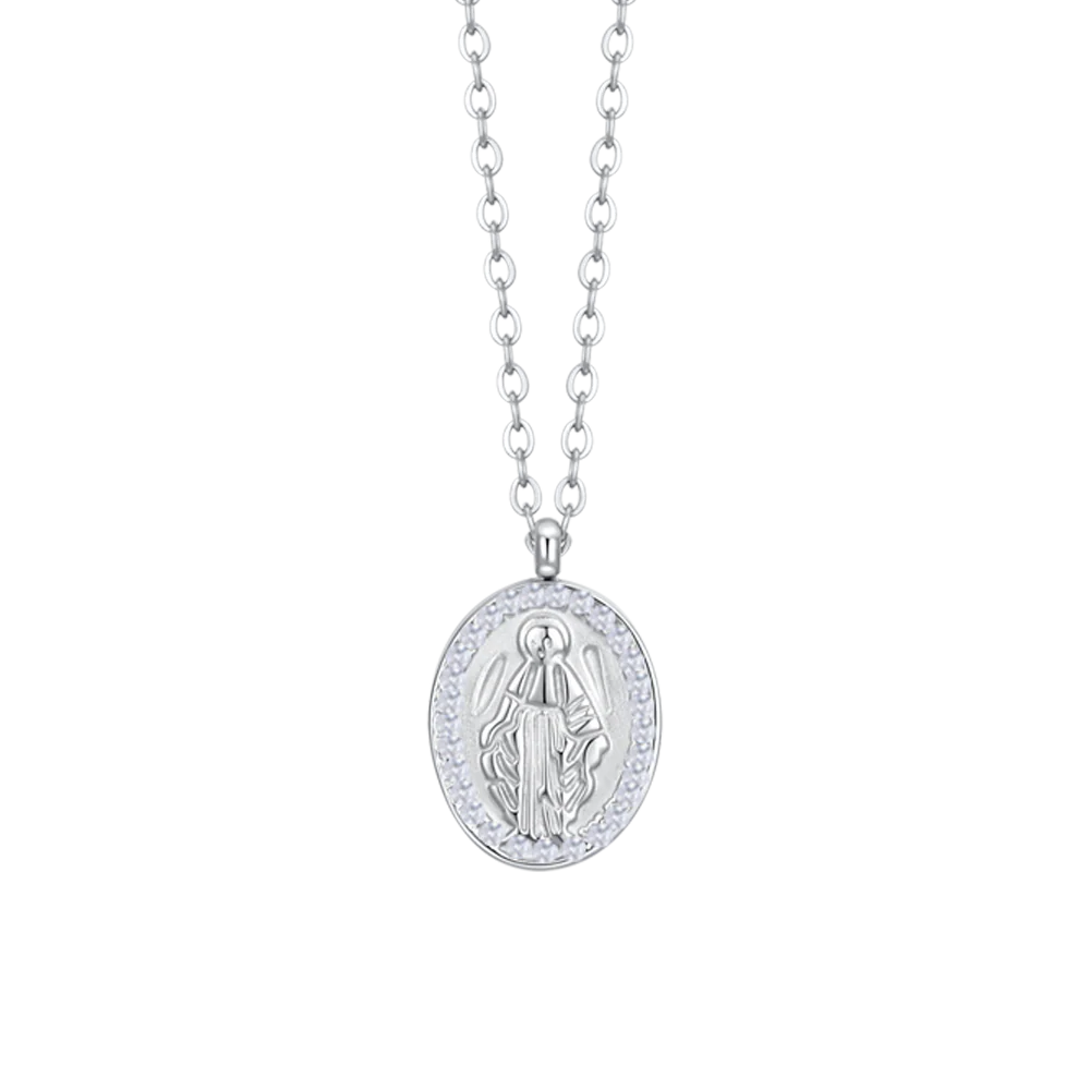 COLLANA DONNA IN ACCIAIO, MEDAGLIETTA CON MADONNINA E ZIRCONI BIANCHI - Image 4