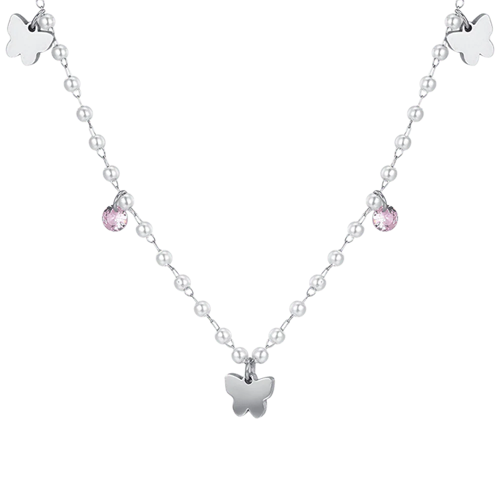 COLLANA DONNA IN ACCIAIO PERLE CON FARFALLE - Image 4