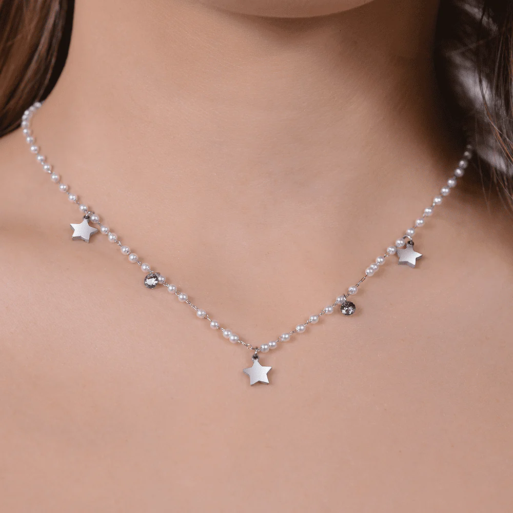 COLLANA DONNA IN ACCIAIO PERLE CON STELLE - Image 2