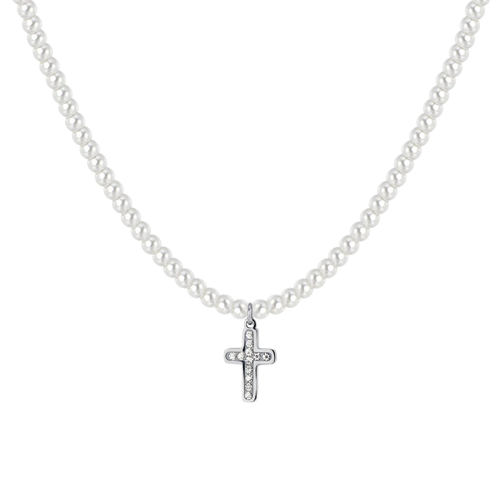 COLLANA DONNA IN ACCIAIO PERLE E CROCE - Image 4
