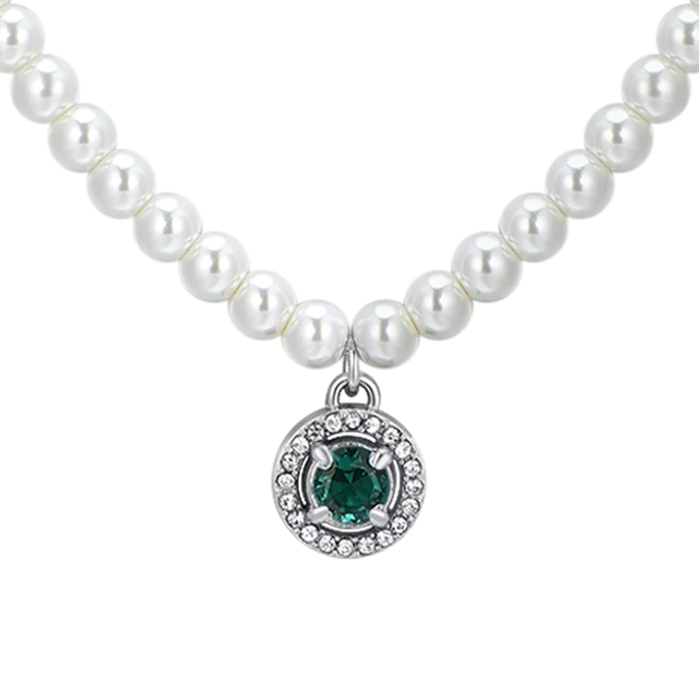 COLLANA DONNA IN ACCIAIO PERLE E ZIRCONE VERDE - Image 4