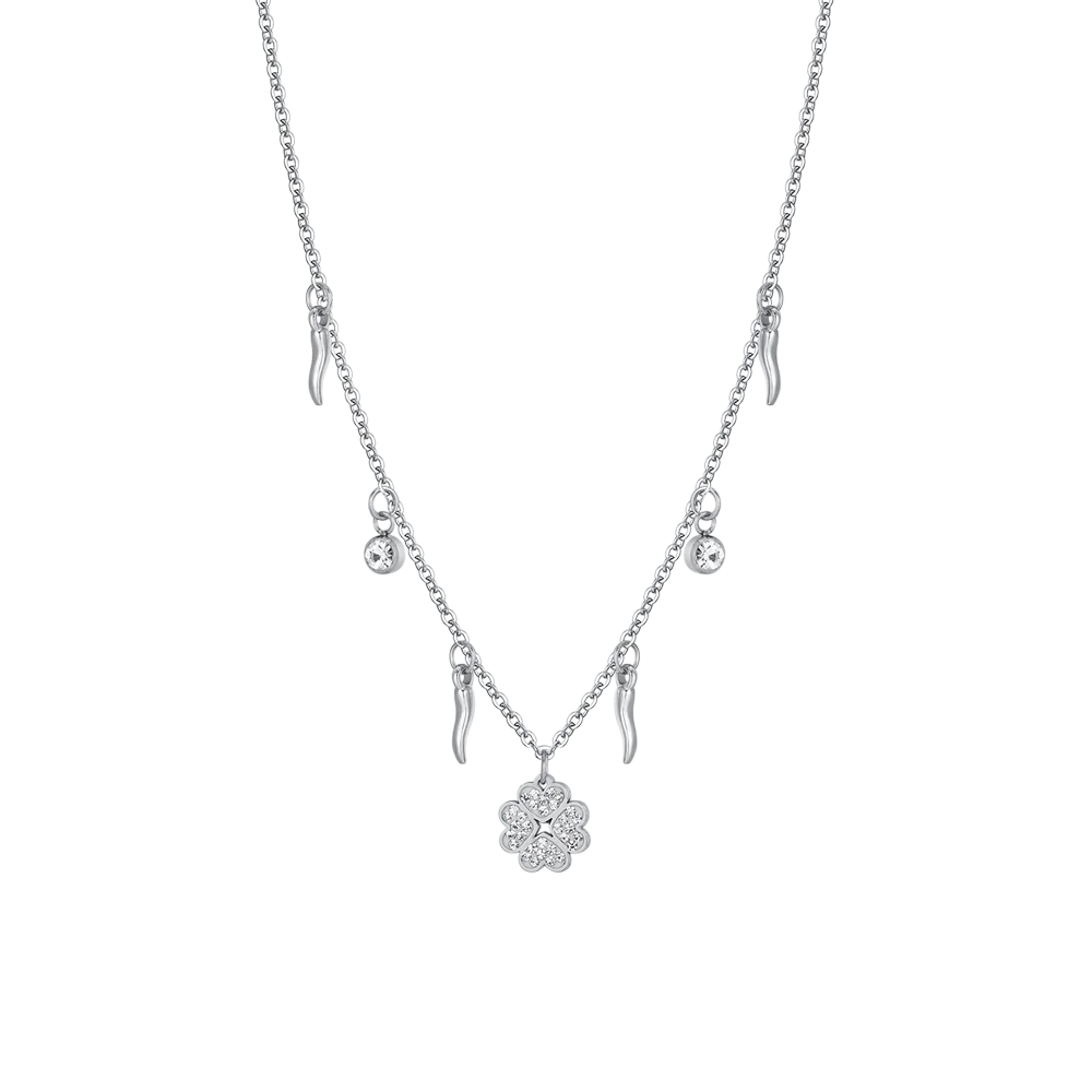 COLLANA DONNA IN ACCIAIO QUADRIFGOLIO E CORNI