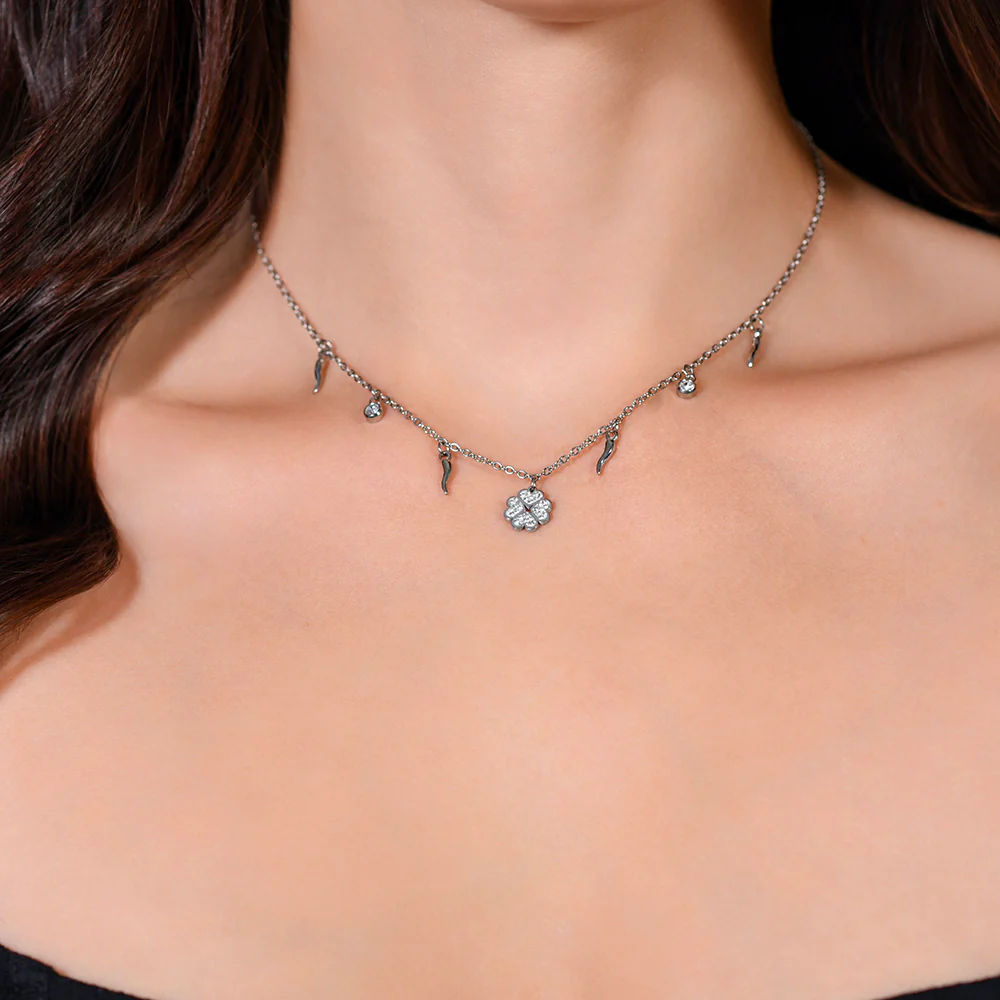 COLLANA DONNA IN ACCIAIO QUADRIFGOLIO E CORNI - Image 2