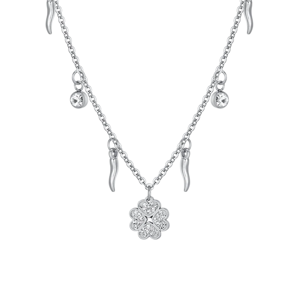 COLLANA DONNA IN ACCIAIO QUADRIFGOLIO E CORNI - Image 4