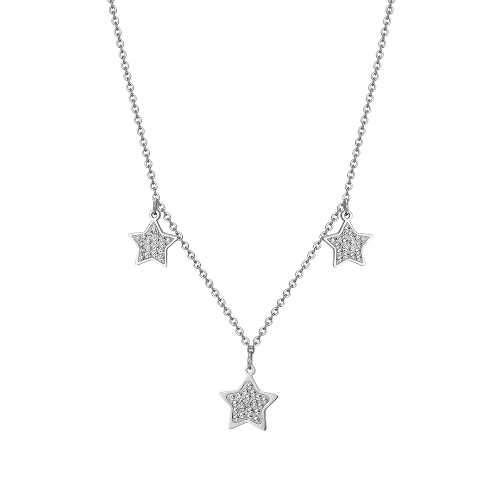 COLLANA DONNA IN ACCIAIO STELLE CON CRISTALLI BIANCHI