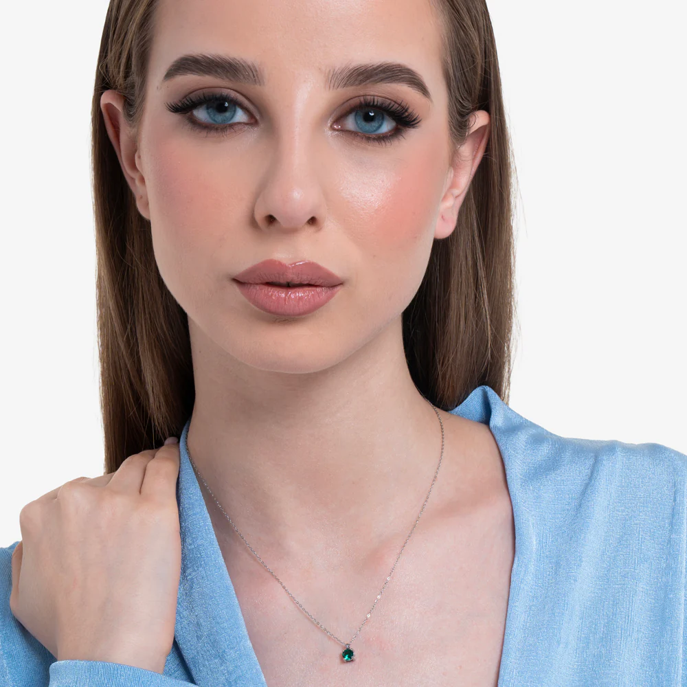 COLLANA DONNA IN ACCIAIO ZIRCONE VERDE - Image 3