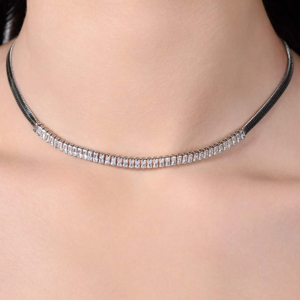 COLLANA DONNA IN ACCIAIO ZIRCONI BIANCHI - Image 2