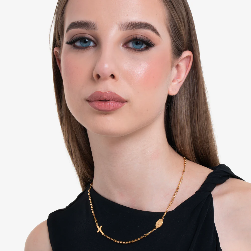 COLLANA DONNA ROSARIO IN ACCIAIO IP GOLD - Image 3