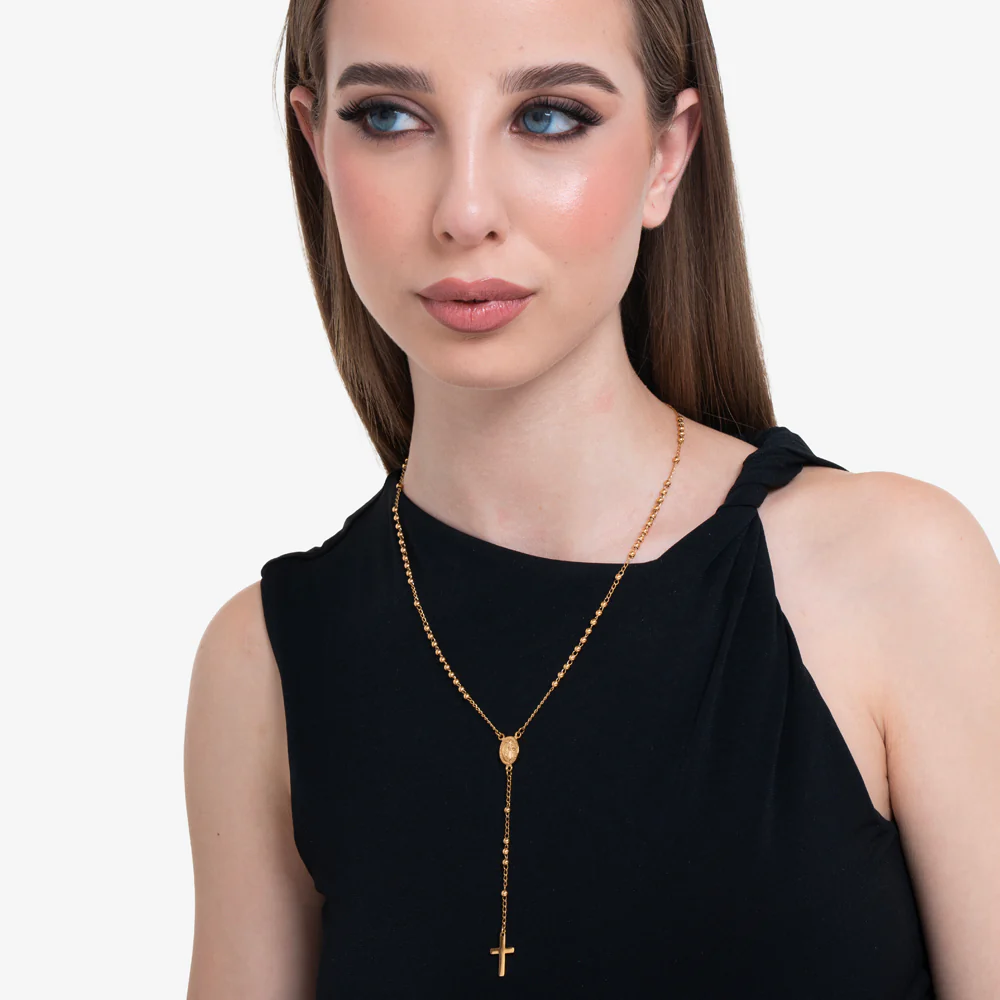 COLLANA DONNA ROSARIO IN ACCIAIO IP GOLD - Image 3