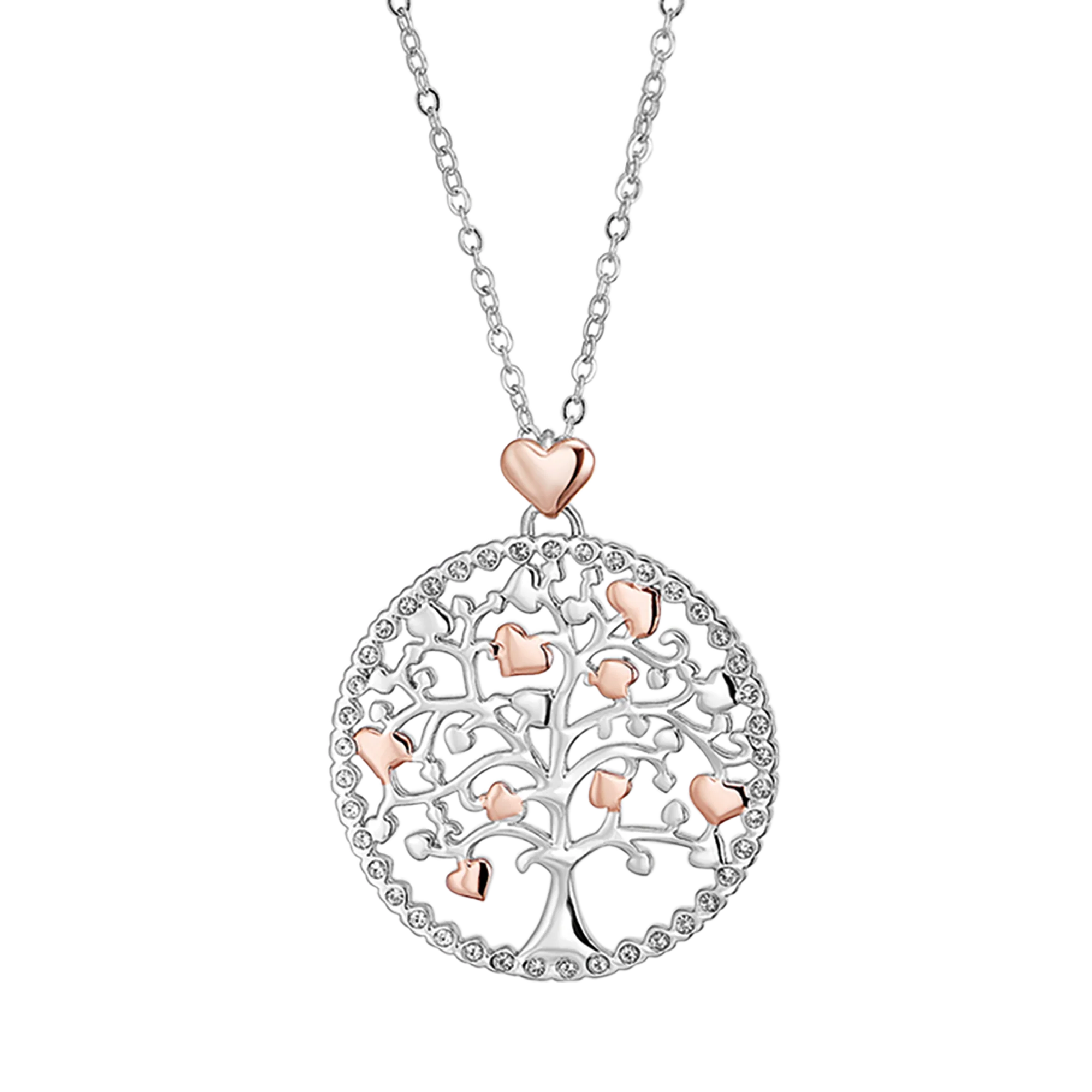 COLLANA DONNA IN ACCIAIO, ALBERO DELLA VITA CON CUORI ROSE' - Image 4
