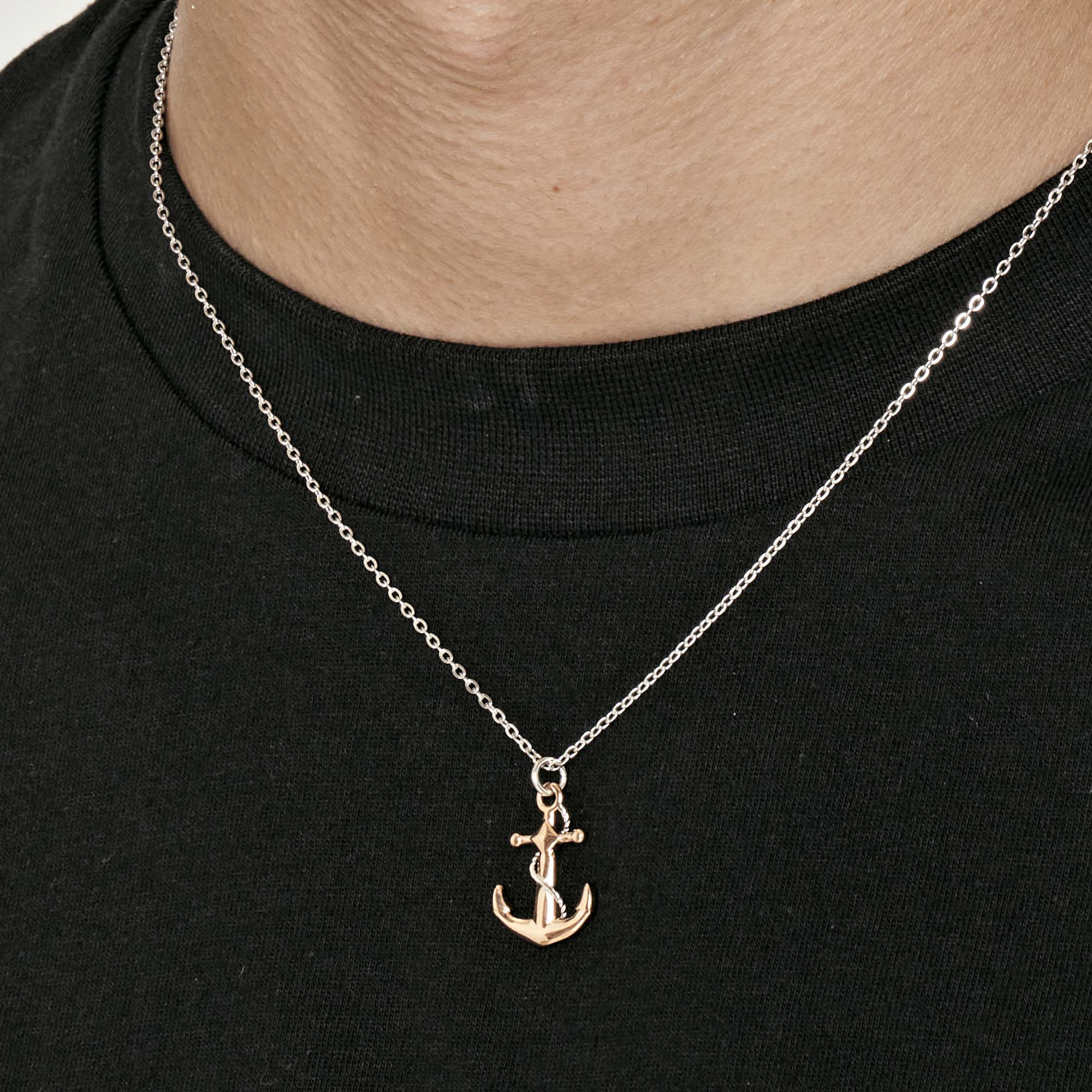 COLLANA UOMO IN ACCIAIO CON ANCORA IP ROSE ED ELEMENTI IN SILVER - Image 2