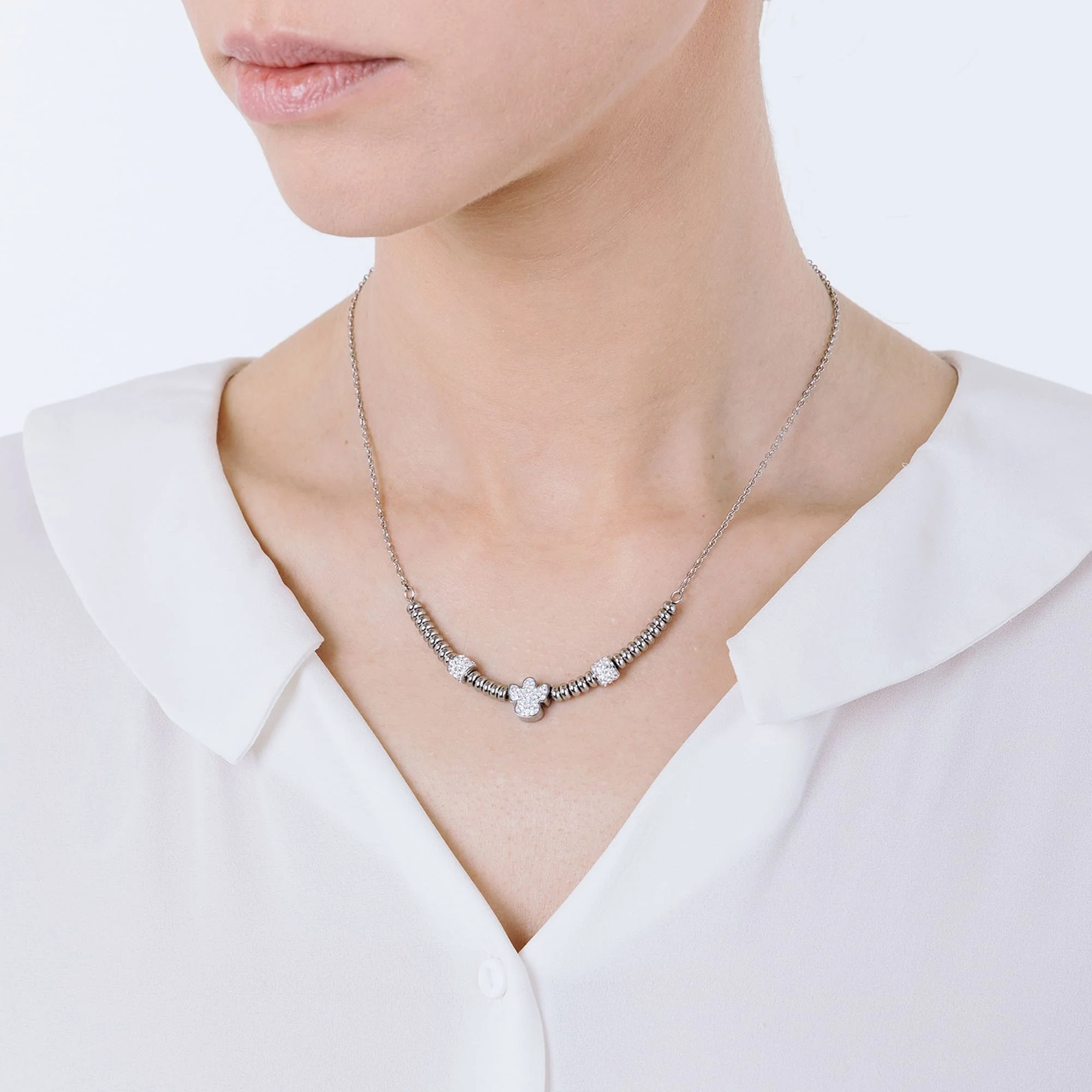 COLLANA IN ACCIAIO CON ANGELO CON CRISTALLI BIANCHI - Image 2