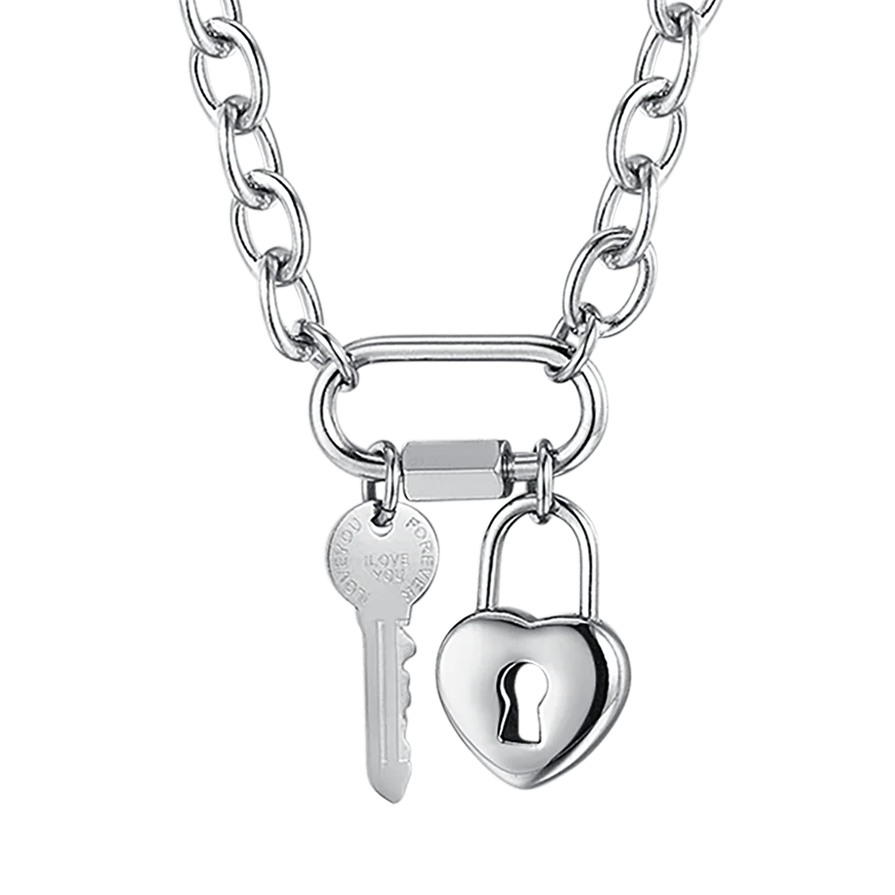 COLLANA DONNA IN ACCIAIO CON CHIAVE E CUORE LUCCHETTO - Image 4