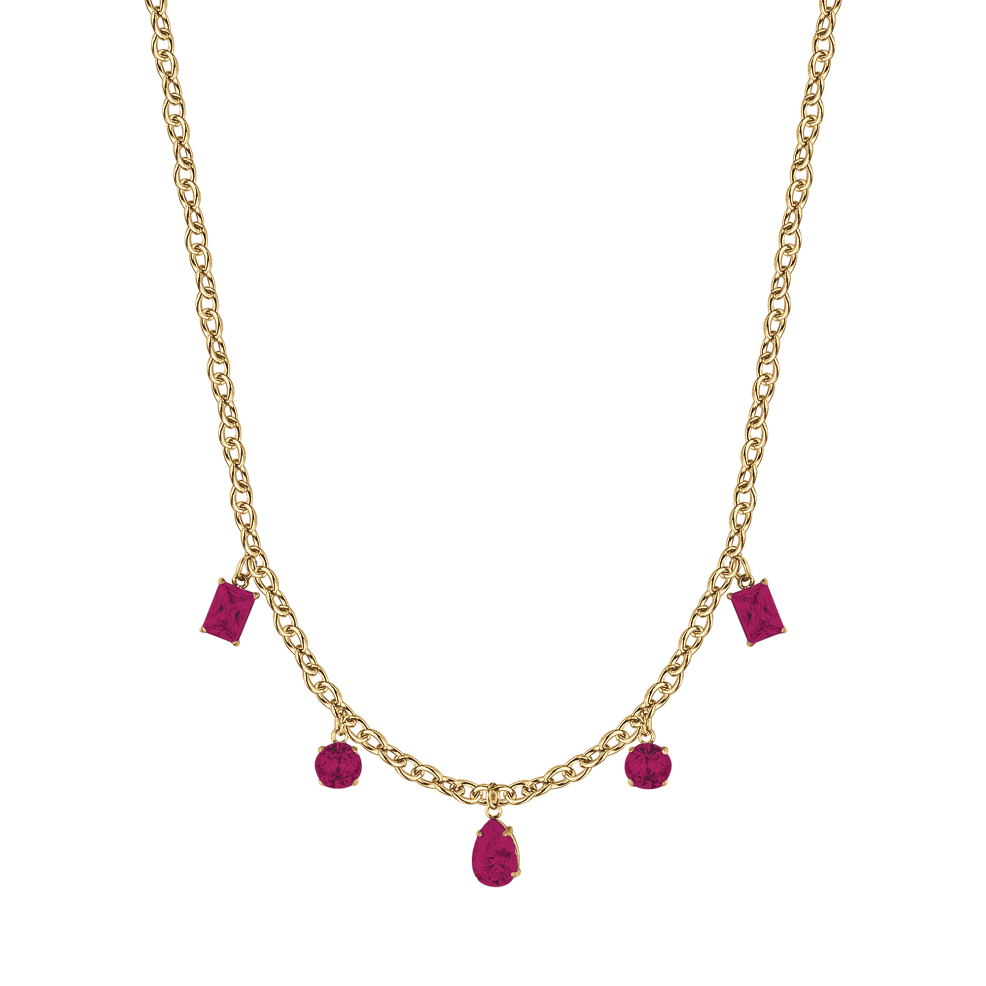 COLLANA DONNA IN ACCIAIO IP GOLD CON CRISTALLI FUCSIA PENDENTI