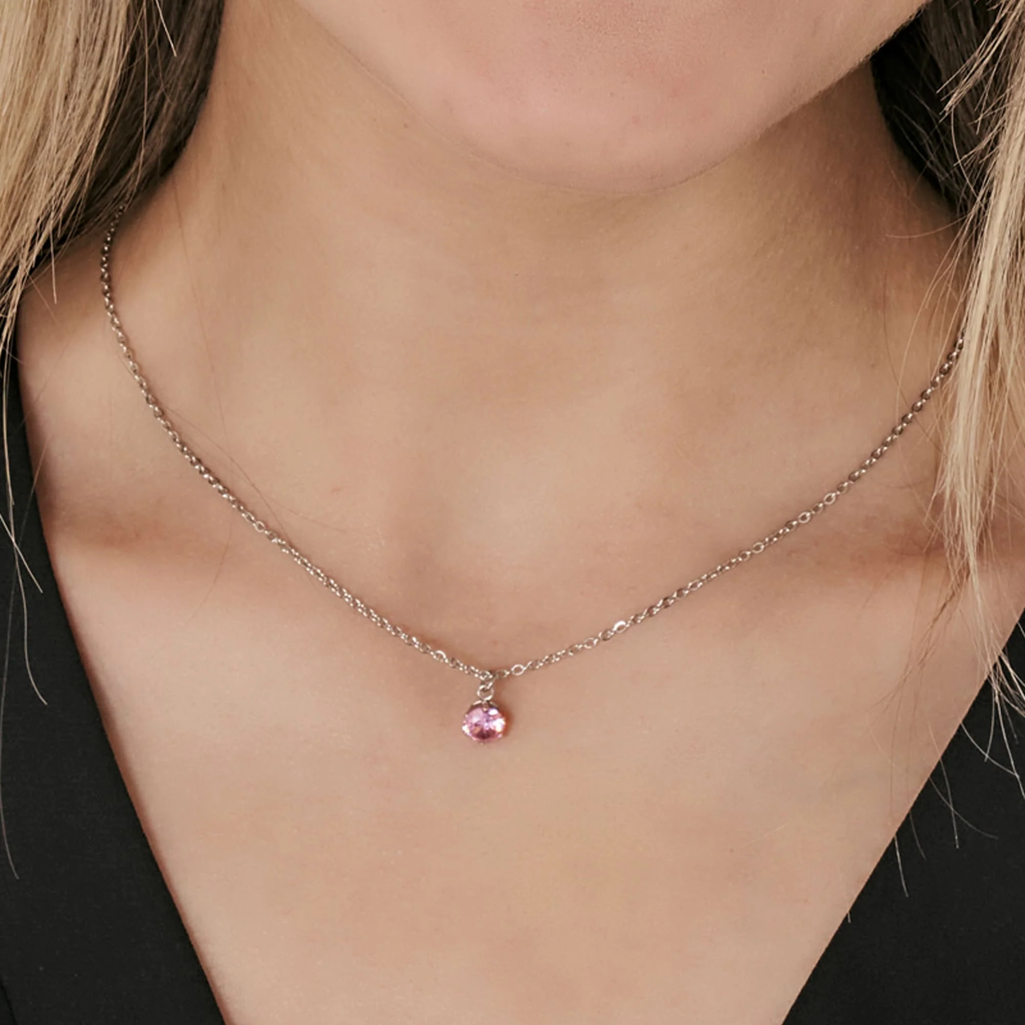 COLLANA DONNA IN ACCIAIO CON CRISTALLO ROSA - Image 2