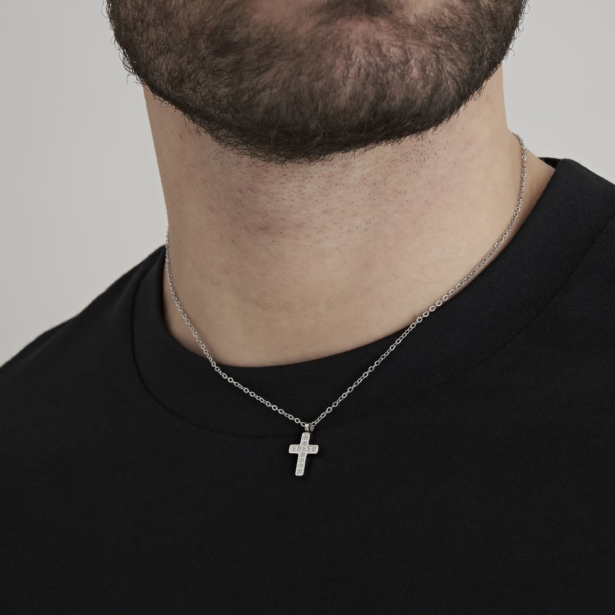 COLLANA UOMO IN ACCIAIO CON CROCE E CRISTALLI BIANCHI - Image 3