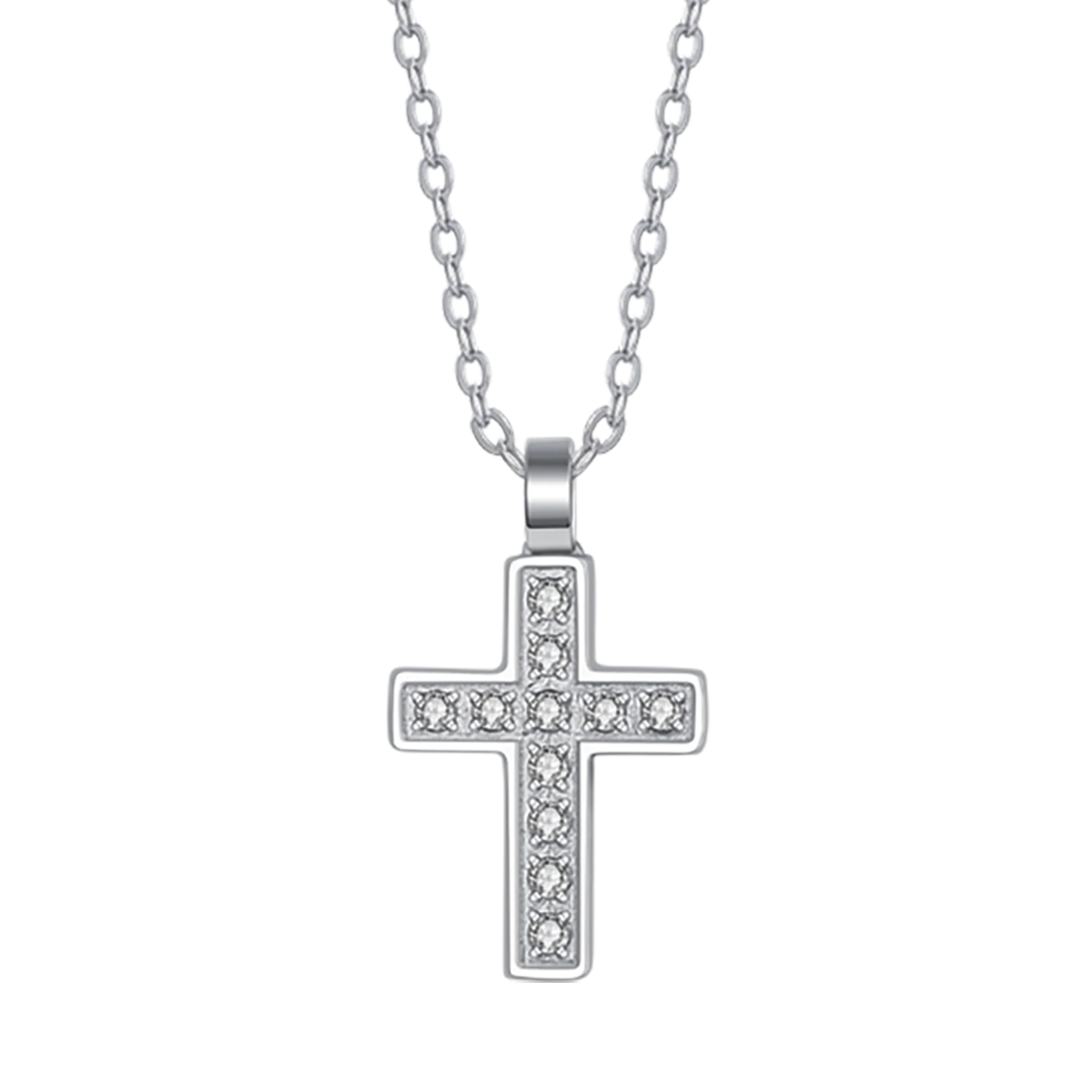 COLLANA UOMO IN ACCIAIO CON CROCE E CRISTALLI BIANCHI - Image 4
