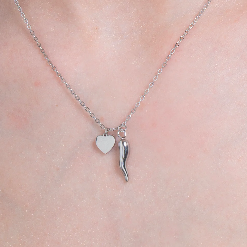 COLLANA DONNA IN ACCIAIO CON CUORE E CORNO - Image 2