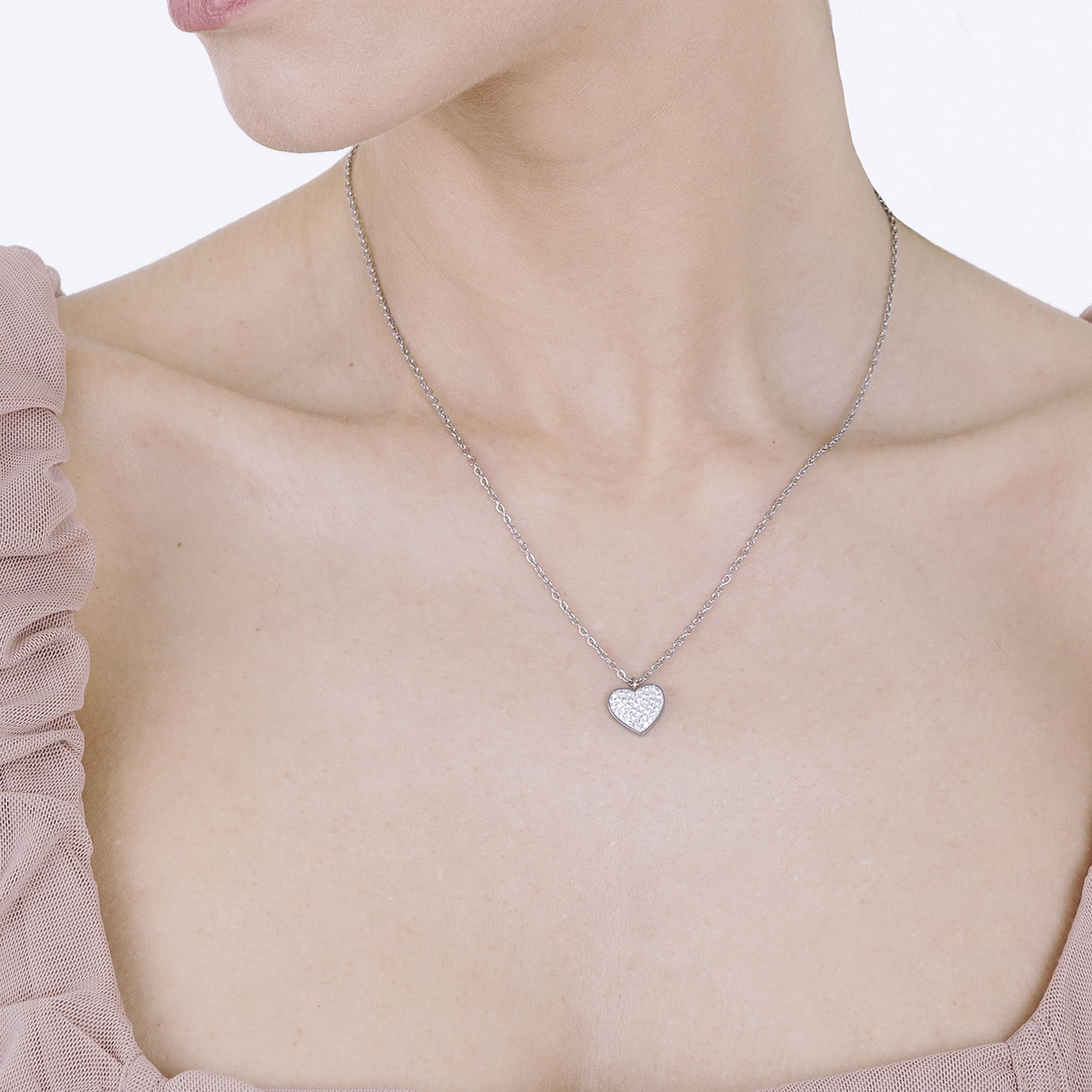 COLLANA DONNA IN ACCIAIO CON CUORE E CRISTALLI BIANCHI - Image 2