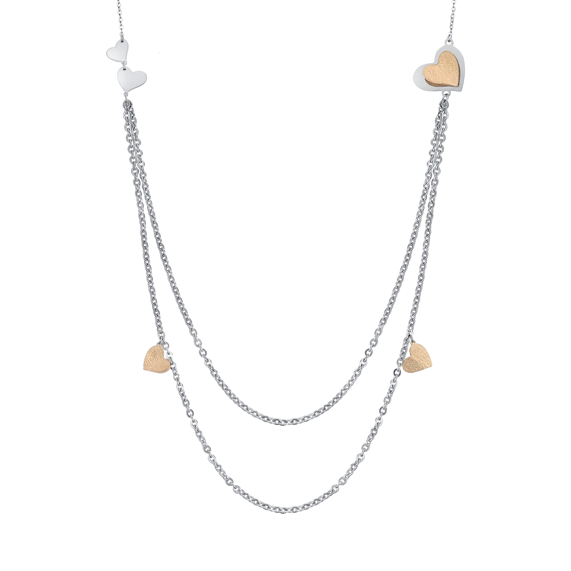 COLLANA IN ACCIAIO CON CUORI E GLITTER IP GOLD