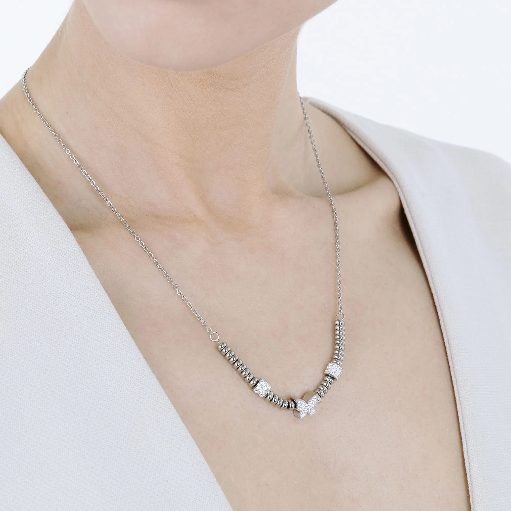 COLLANA IN ACCIAIO CON FARFALLA CON CRISTALLI BIANCHI