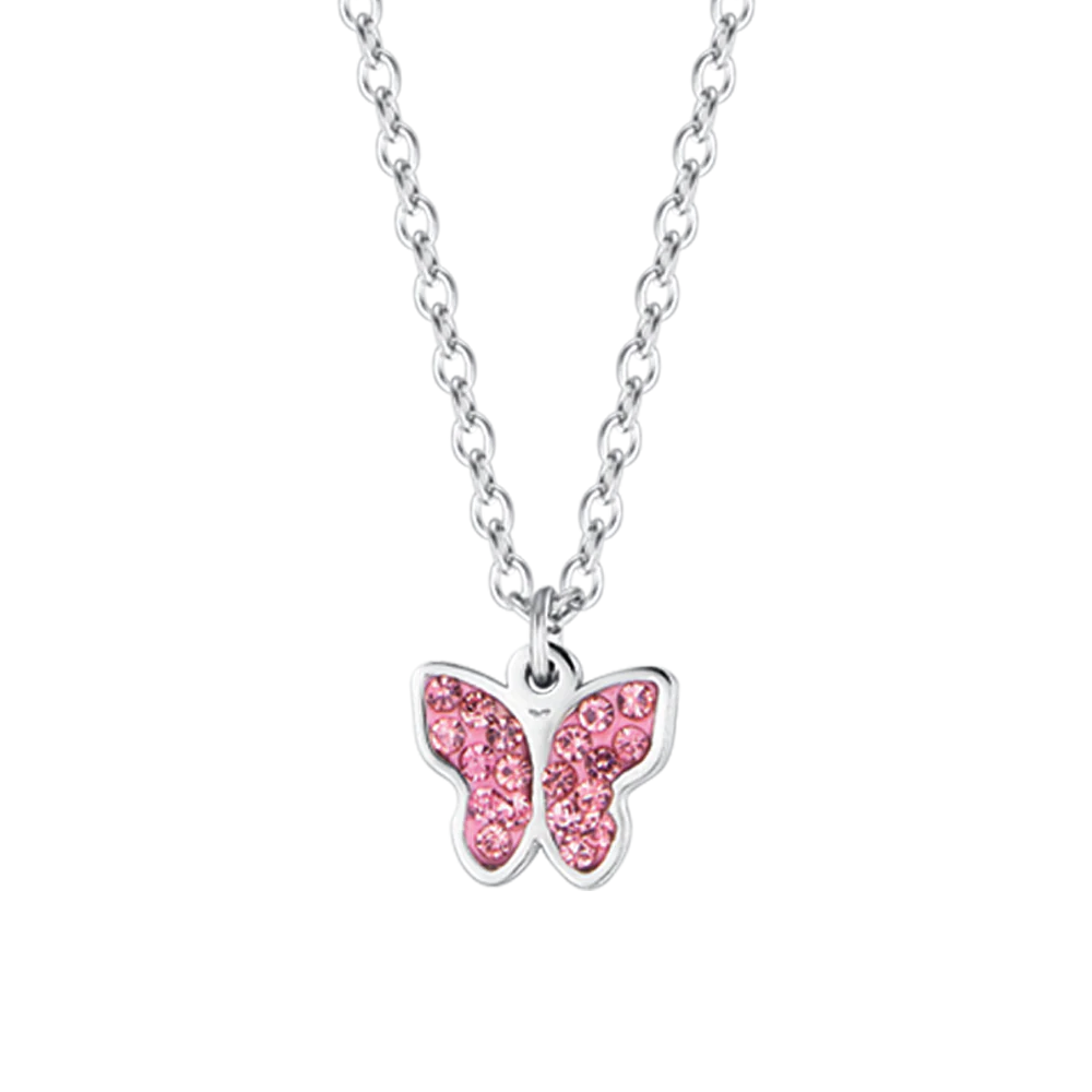 COLLANA BAMBINA IN ACCIAIO CON FARFALLA E CRISTALLI ROSA - Image 4
