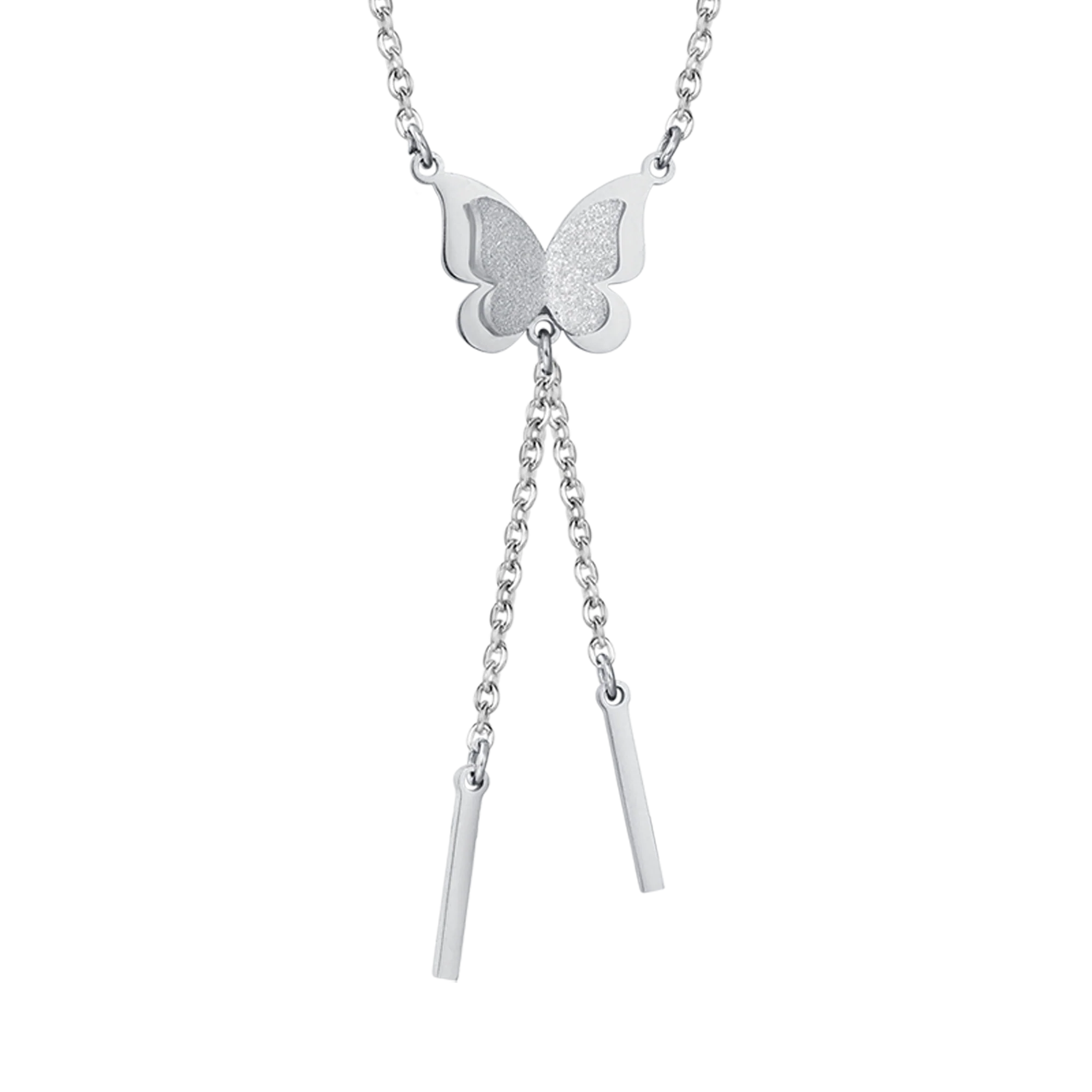 COLLANA IN ACCIAIO, FARFALLA CON GLITTER BIANCO - Image 2