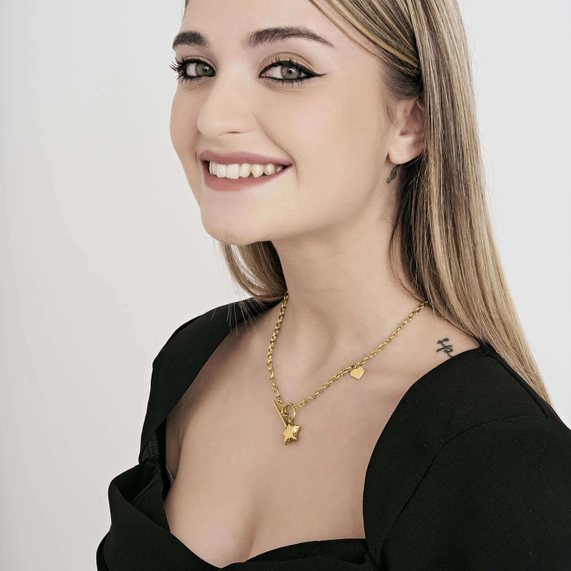 COLLANA DONNA IN ACCIAIO IP GOLD CON STELLA E CUORE - Image 3