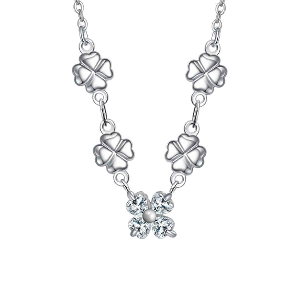 COLLANA IN ACCIAO CON QUADRIFOGLI E ZIRCONI BIANCHI - Image 4
