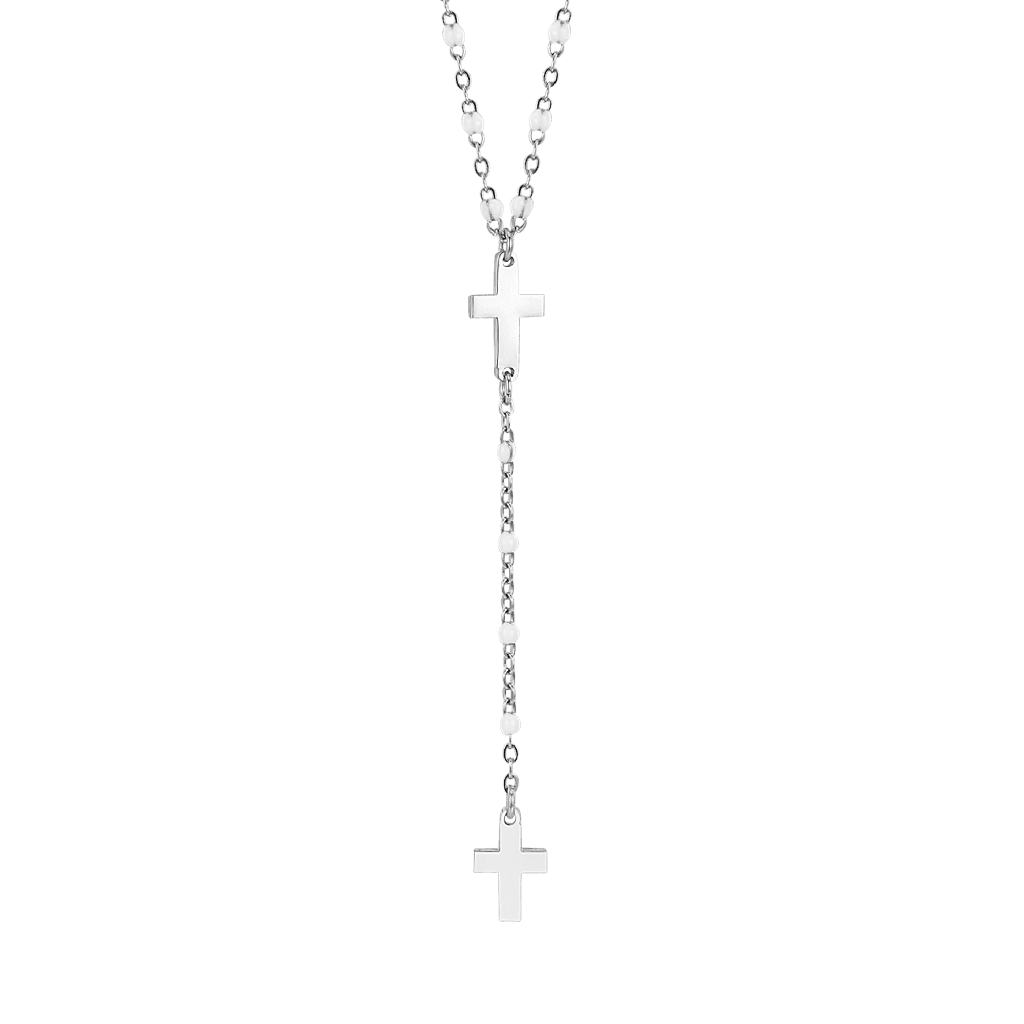COLLANA ROSARIO DONNA IN ACCIAIO CON CROCI ED ELEMENTI BIANCHI - Image 4