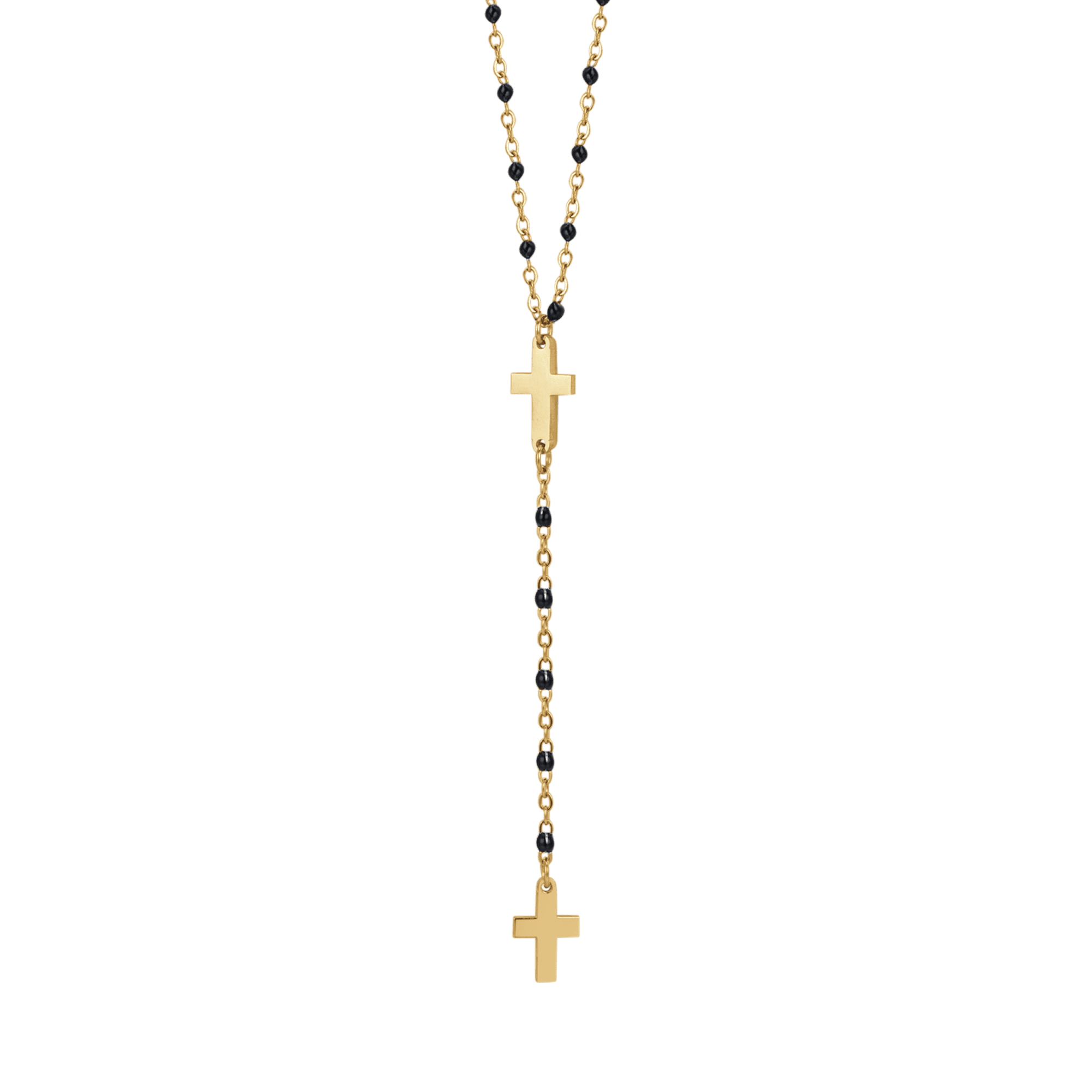 COLLANA ROSARIO DONNA IN ACCIAIO CON CROCI ED ELEMENTI NERI