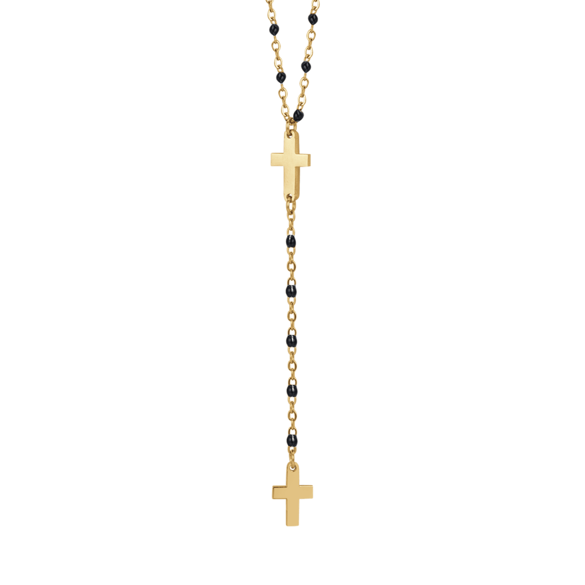 COLLANA ROSARIO DONNA IN ACCIAIO CON CROCI ED ELEMENTI NERI - Image 4