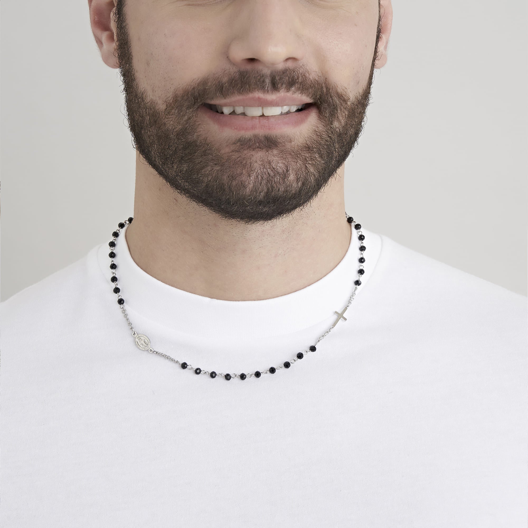 COLLANA UOMO ROSARIO IN ACCIAIO CON PIETRA LAVICA - Image 3