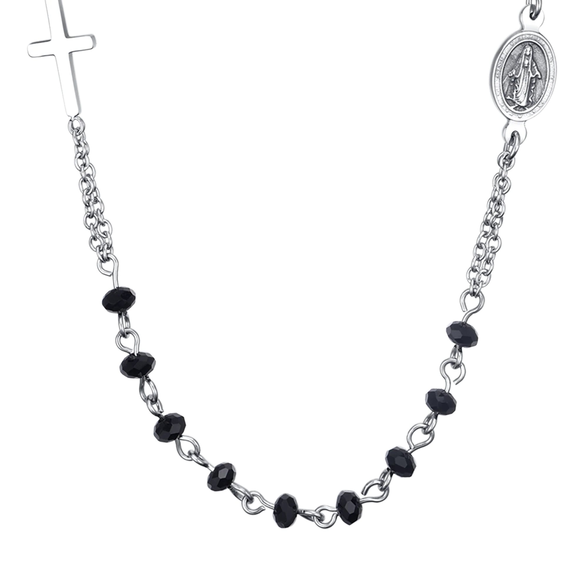 COLLANA UOMO ROSARIO IN ACCIAIO CON PIETRA LAVICA - Image 4