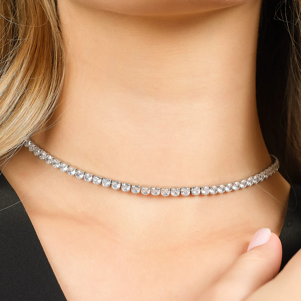 COLLANA TENNIS DONNA IN ACCIAIO CON CRISTALLI BIANCHI DA 4 MM - Image 2