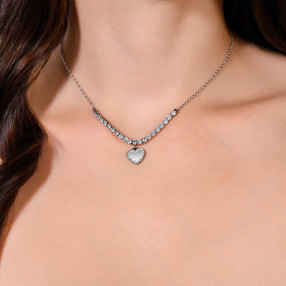 COLLANA TENNIS DONNA IN ACCIAIO CUORE E ZIRCONI - Image 2