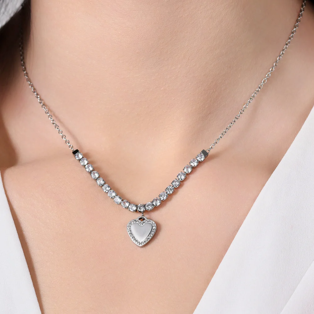 COLLANA TENNIS DONNA IN ACCIAIO CUORE E ZIRCONI - Image 3