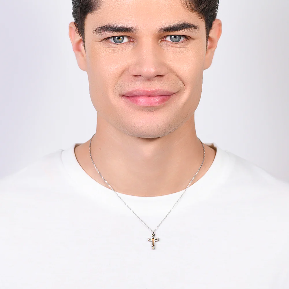 COLLANA UOMO ACCIAIO CROCE ED IP ROSE - Image 3