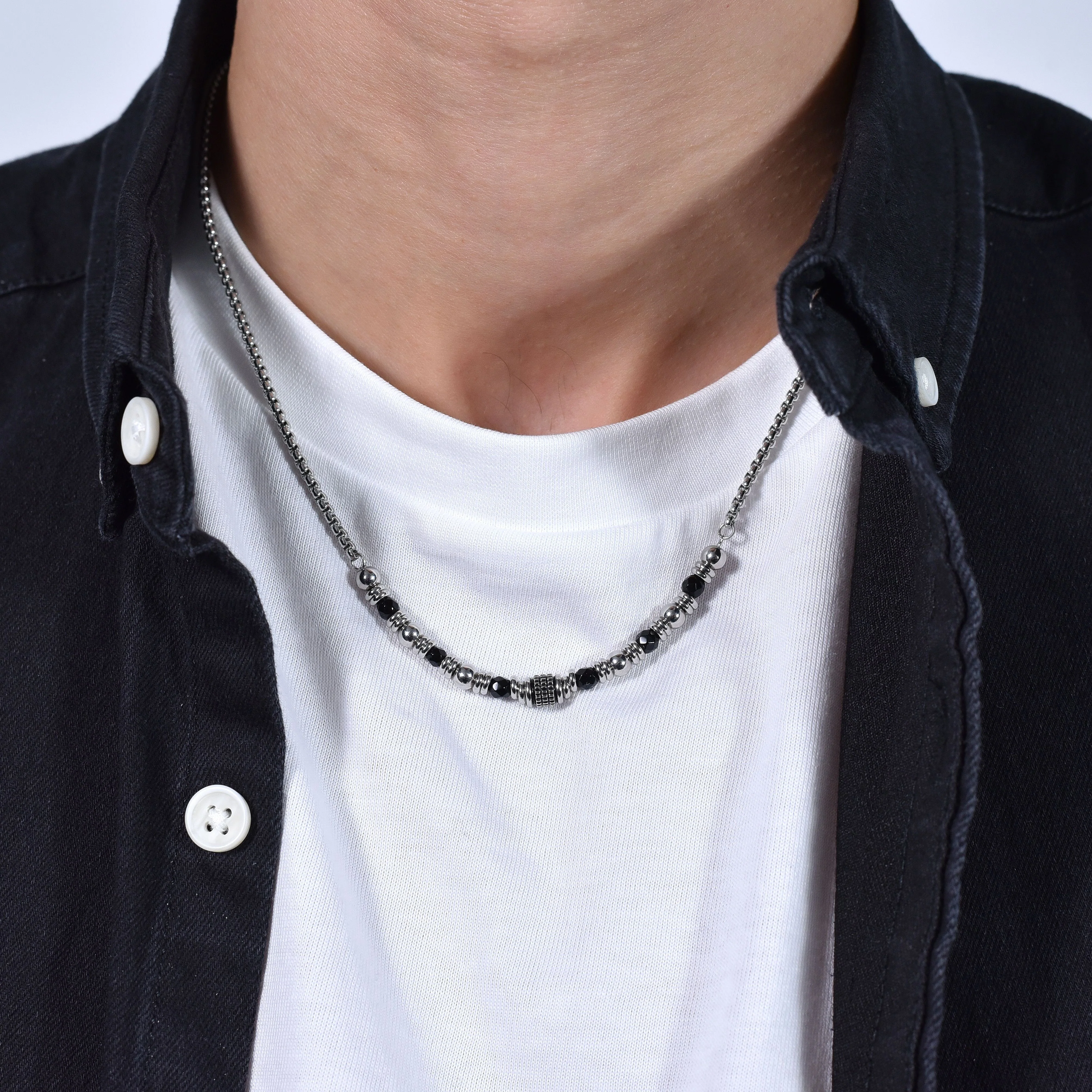 COLLANA UOMO IN ACCIAIO AGATA NERA ED ELEMENTI - Image 2