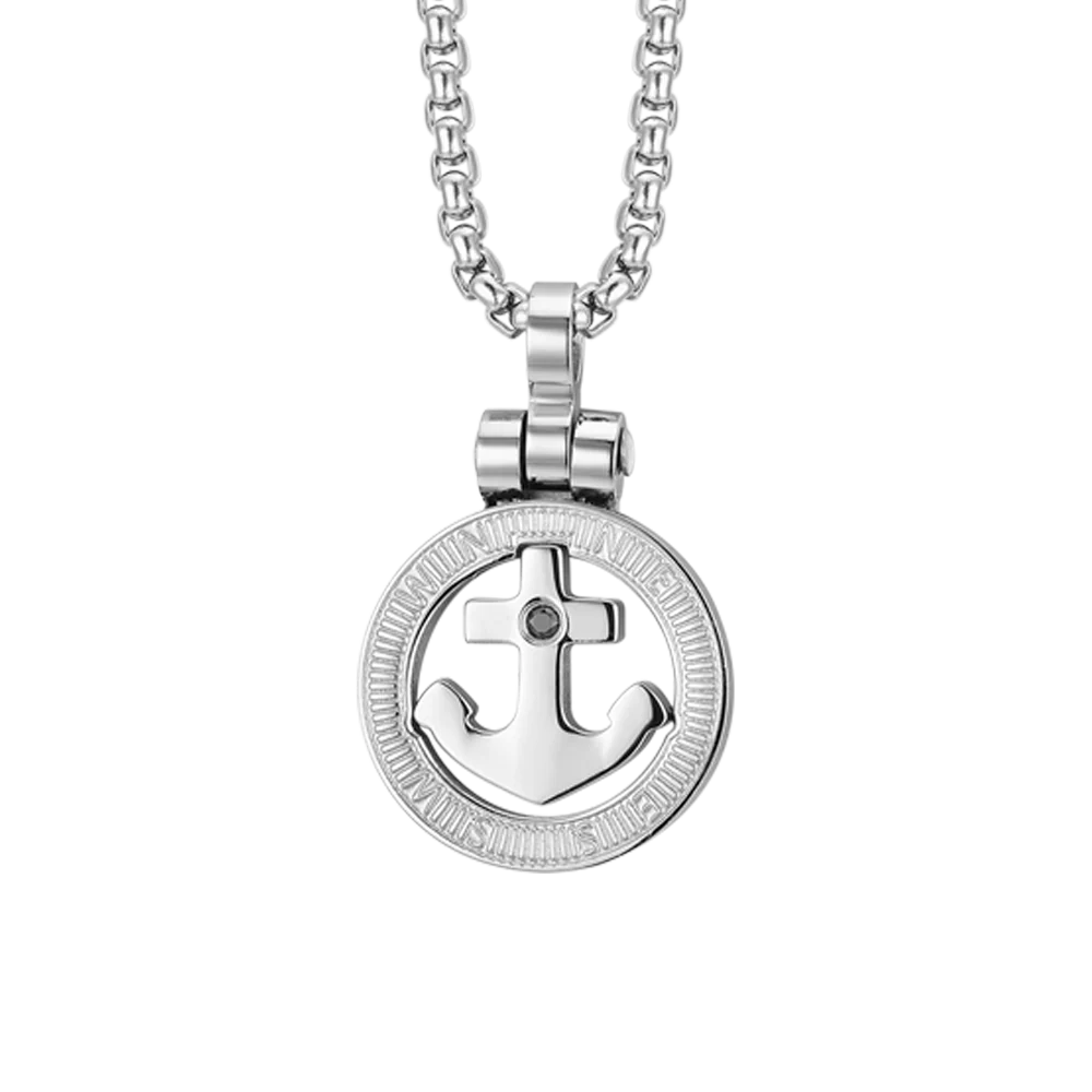COLLANA UOMO IN ACCIAIO ANCORA E CRISTALLO NERO - Image 4