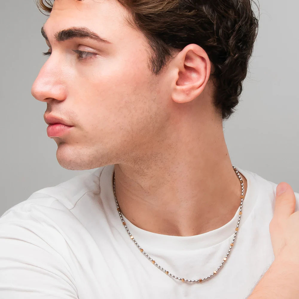 COLLANA UOMO IN ACCIAIO CON ELEMENTI IN EMATITE IP GOLD - Image 3